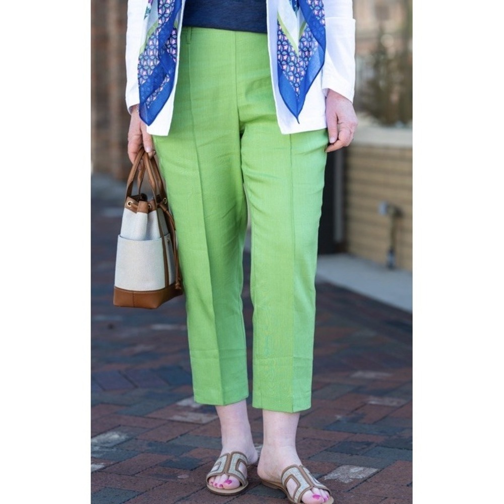 NWT J. Jill Stretch Linen Green Pants Pull On Size Large Coastal Cruise